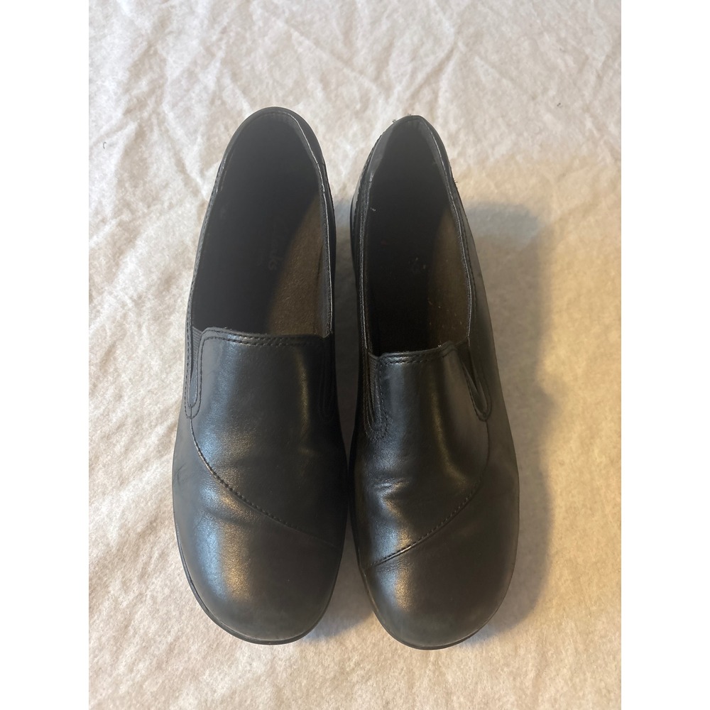 Clarks Loafers Women 10 Black Leather Slip On Wedge Professional Shoes